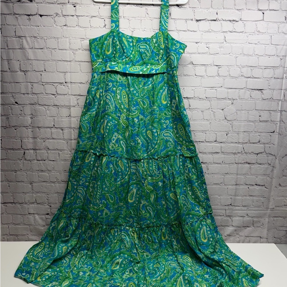 Lauren Ralph Lauren Blue-Green Paisley Tiered Maxi Dress size 12
